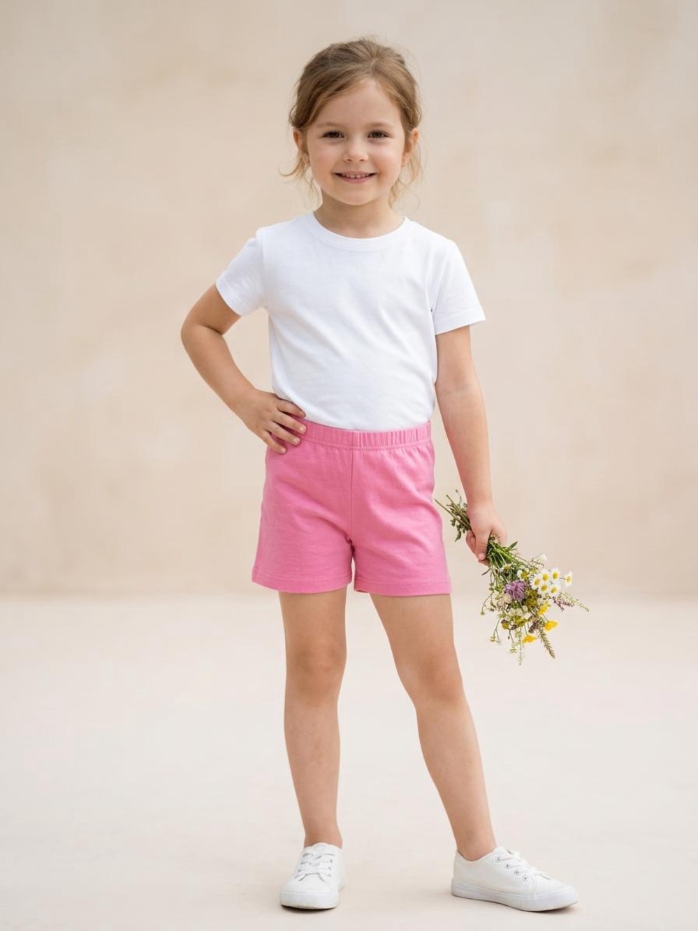 Girls Elastic-Waist Pink Knit Shorts